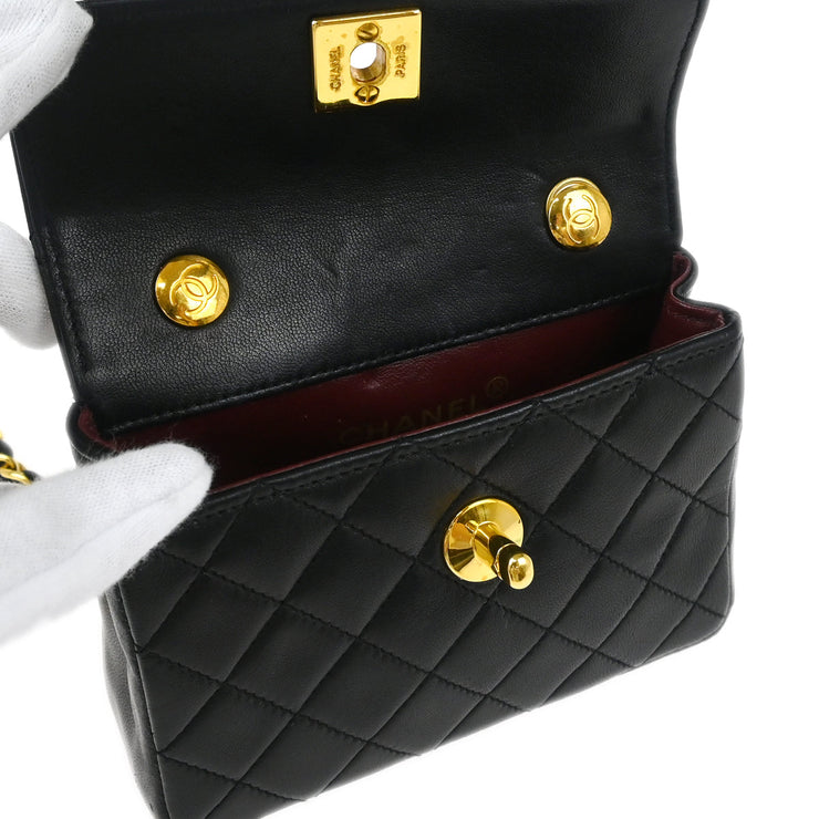 Chanel Black Lambskin Straight Flap Shoulder Bag
