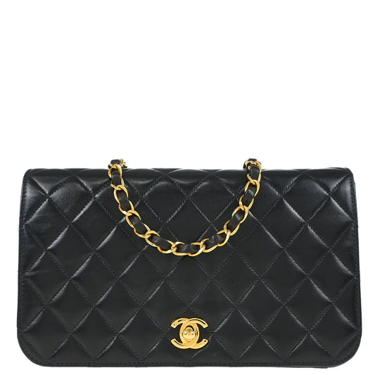 Chanel 2001-2003 Black Lambskin Turnlock Small Full Flap Shoulder Bag