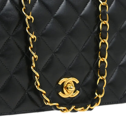 Chanel 2001-2003 Black Lambskin Turnlock Small Full Flap Shoulder Bag
