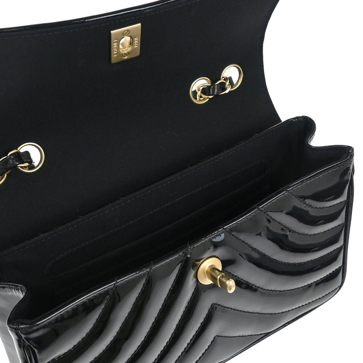 Chanel Black Patent Leather Straight Flap Shoulder Bag