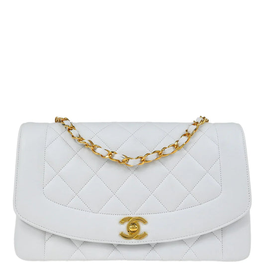 Chanel * 1994-1996 White Lambskin Medium Diana Shoulder Bag