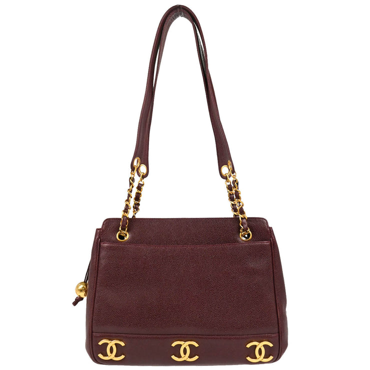 Chanel Bordeaux Caviar Triple CC Shoulder Tote Bag