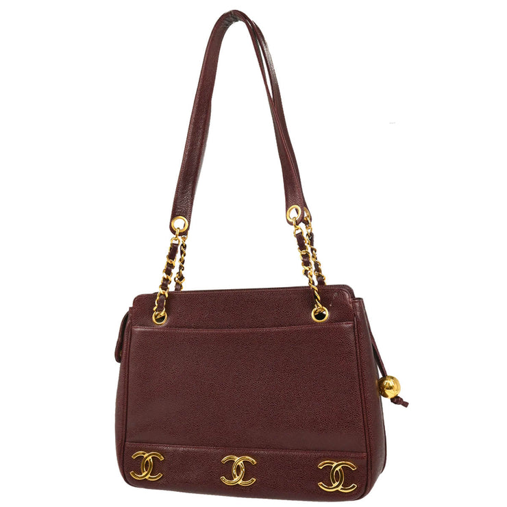 Chanel Bordeaux Caviar Triple CC Shoulder Tote Bag