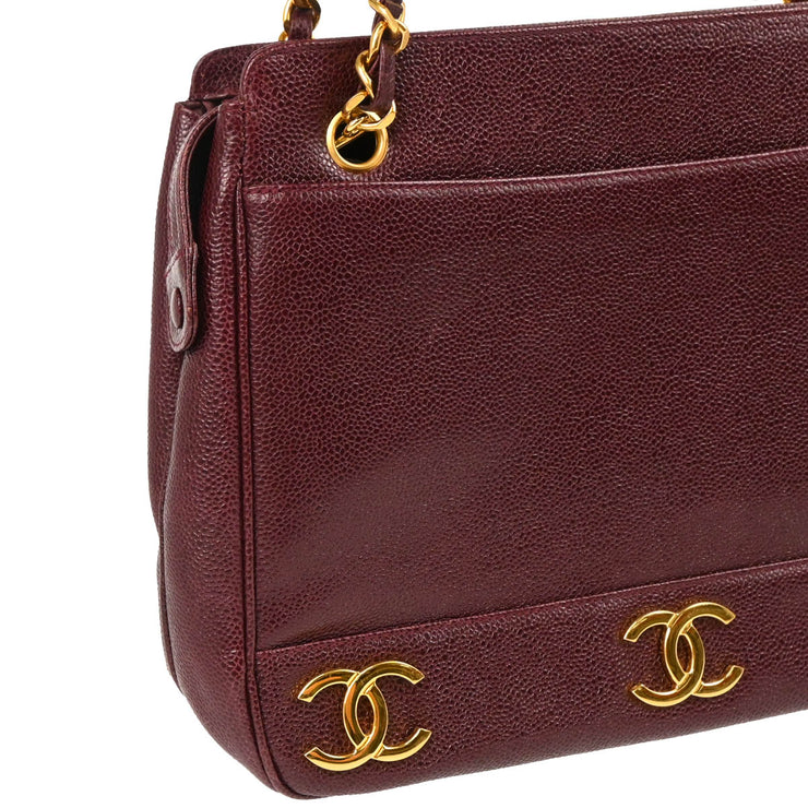 Chanel Bordeaux Caviar Triple CC Shoulder Tote Bag