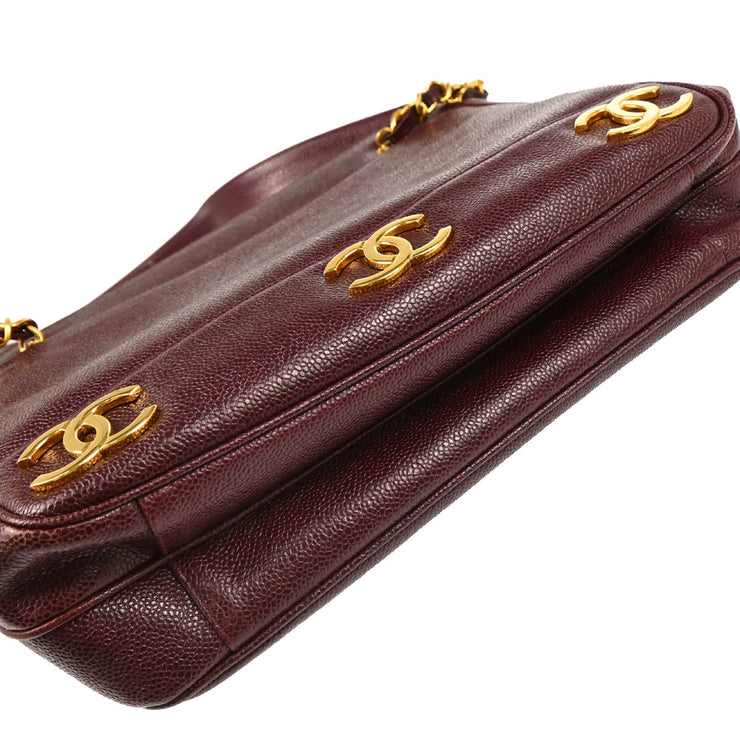 Chanel Bordeaux Caviar Triple CC Shoulder Tote Bag