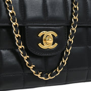 Chanel Black Lambskin East West Choco Bar Shoulder Bag