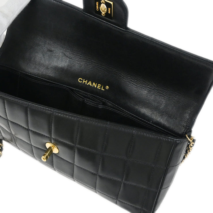 Chanel Black Lambskin East West Choco Bar Shoulder Bag