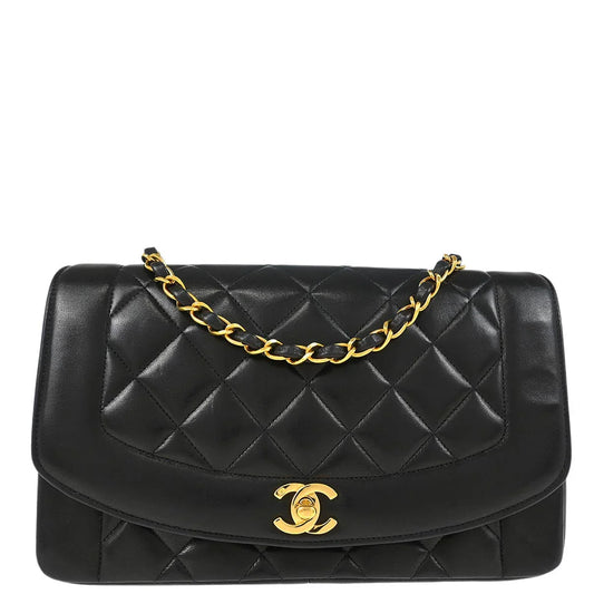 Chanel 1994-1996 Black Lambskin Medium Diana Shoulder Bag