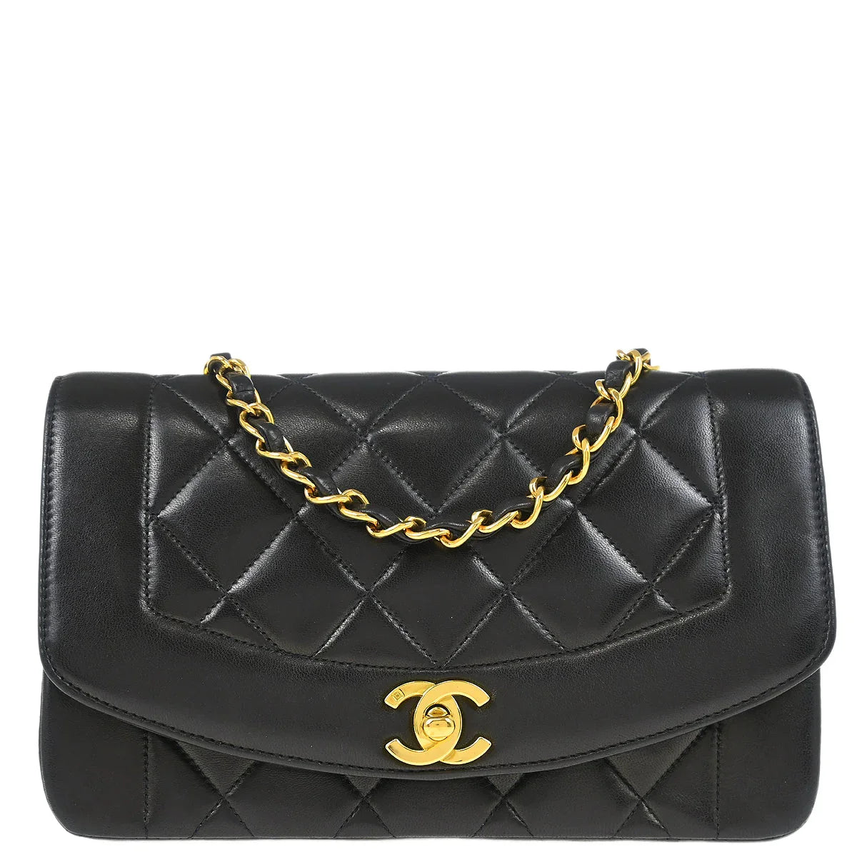 Chanel 1994-1996 Black Lambskin Small Diana Shoulder Bag