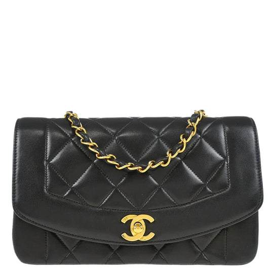 Chanel 1994-1996 Black Lambskin Small Diana Shoulder Bag