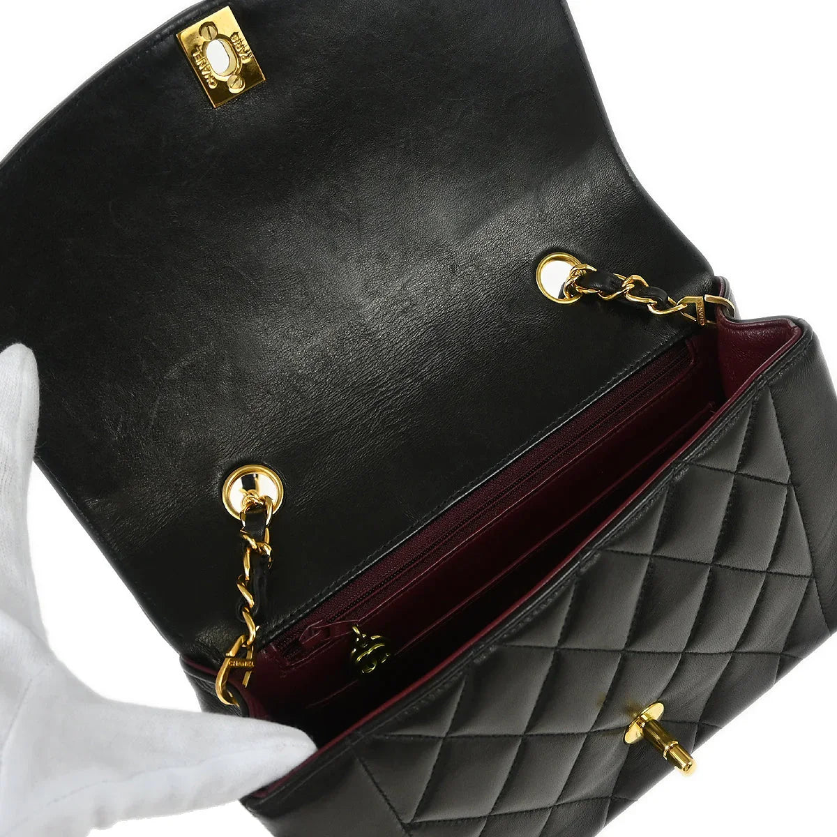 Chanel 1994-1996 Black Lambskin Small Diana Shoulder Bag