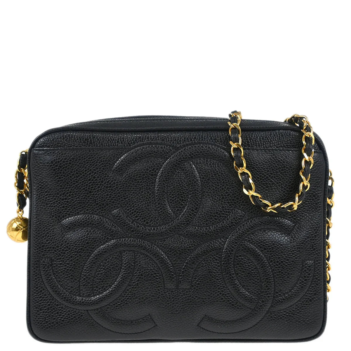 Chanel 1994-1996 Black Caviar Triple CC Camera Bag Small