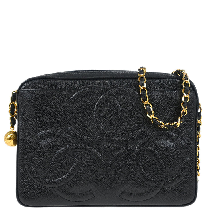 Chanel Black Caviar Triple CC Camera Bag Small