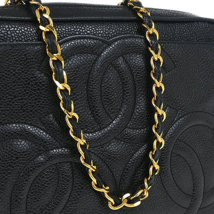 Chanel 1994-1996 Black Caviar Triple CC Camera Bag Small