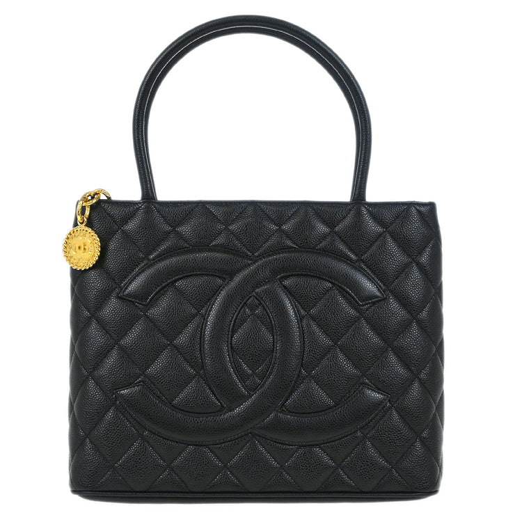 Chanel Black Caviar Medallion Tote Handbag