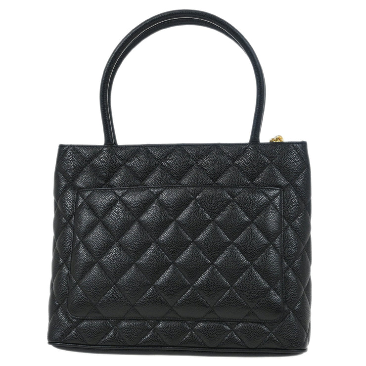 Chanel Black Caviar Medallion Tote Handbag