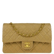 Chanel Beige Lambskin Medium Classic Double Flap Shoulder Bag