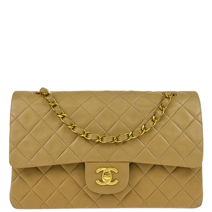 Chanel Beige Lambskin Medium Classic Double Flap Shoulder Bag