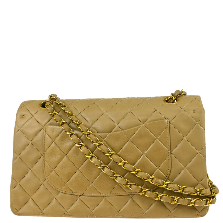 Chanel Beige Lambskin Medium Classic Double Flap Shoulder Bag