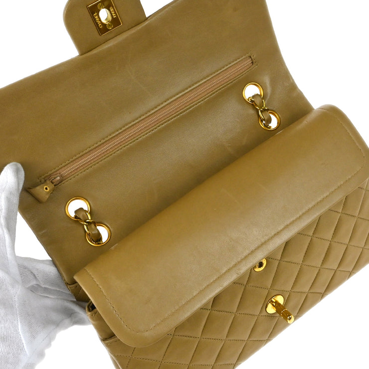 Chanel Beige Lambskin Medium Classic Double Flap Shoulder Bag