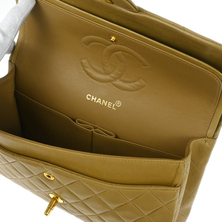 Chanel Beige Lambskin Medium Classic Double Flap Shoulder Bag