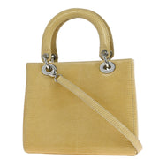 Christian Dior * Beige Lizard Lady Dior Cannage 2way Handbag