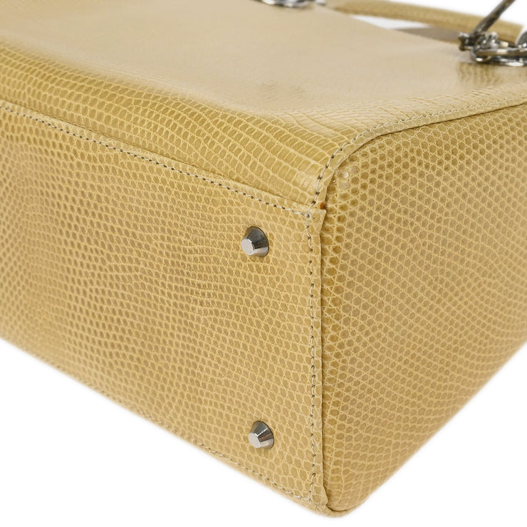 Christian Dior * Beige Lizard Lady Dior Cannage 2way Handbag