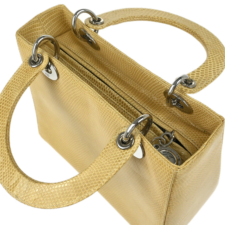 Christian Dior * Beige Lizard Lady Dior Cannage 2way Handbag