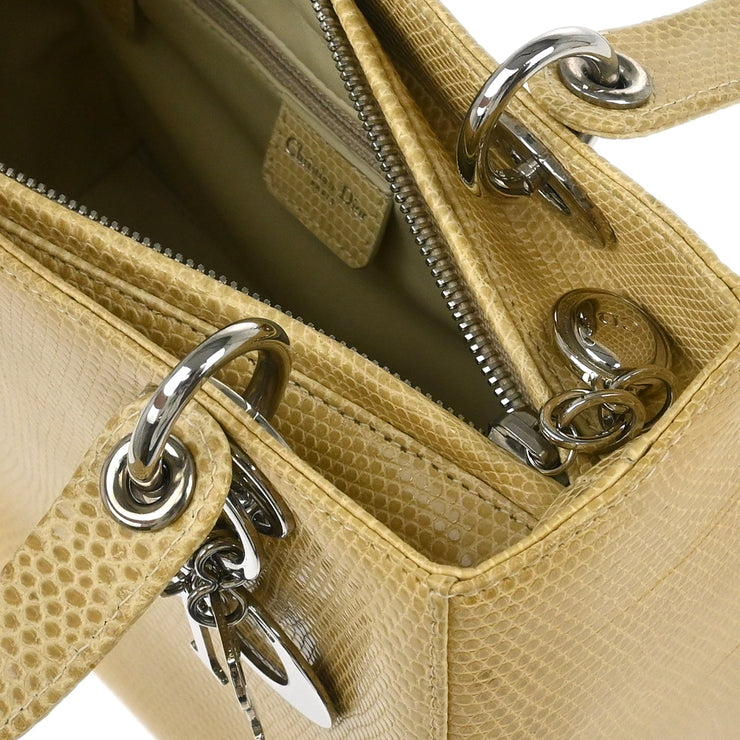 Christian Dior * Beige Lizard Lady Dior Cannage 2way Handbag
