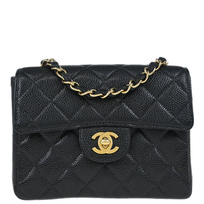 Chanel 2002-2003 Black Caviar Mini Classic Square Flap Shoulder Bag 17