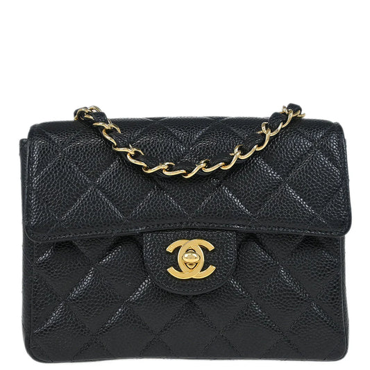 Chanel 2002-2003 Black Caviar Mini Classic Square Flap Shoulder Bag 17