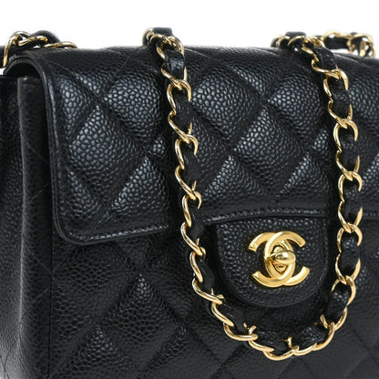 Chanel 2002-2003 Black Caviar Mini Classic Square Flap Shoulder Bag 17