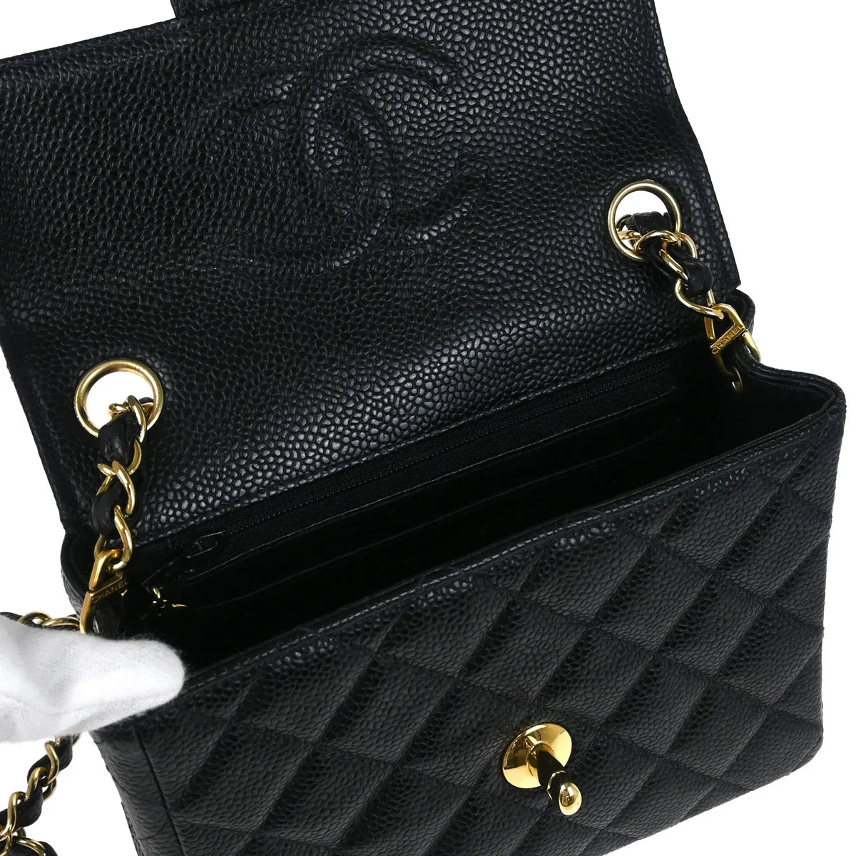 Chanel 2002-2003 Black Caviar Mini Classic Square Flap Shoulder Bag 17