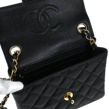 Chanel 2002-2003 Black Caviar Mini Classic Square Flap Shoulder Bag 17