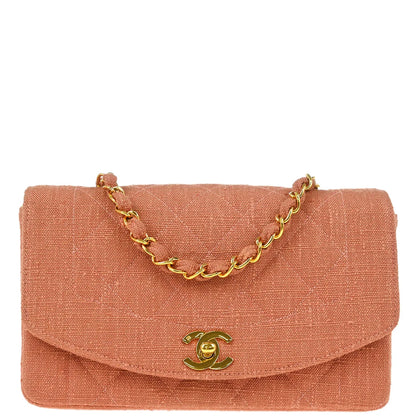Chanel 1991-1994 Pink Linen Small Diana Shoulder Bag
