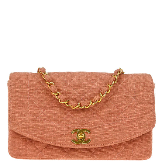 Chanel 1991-1994 Pink Linen Small Diana Shoulder Bag