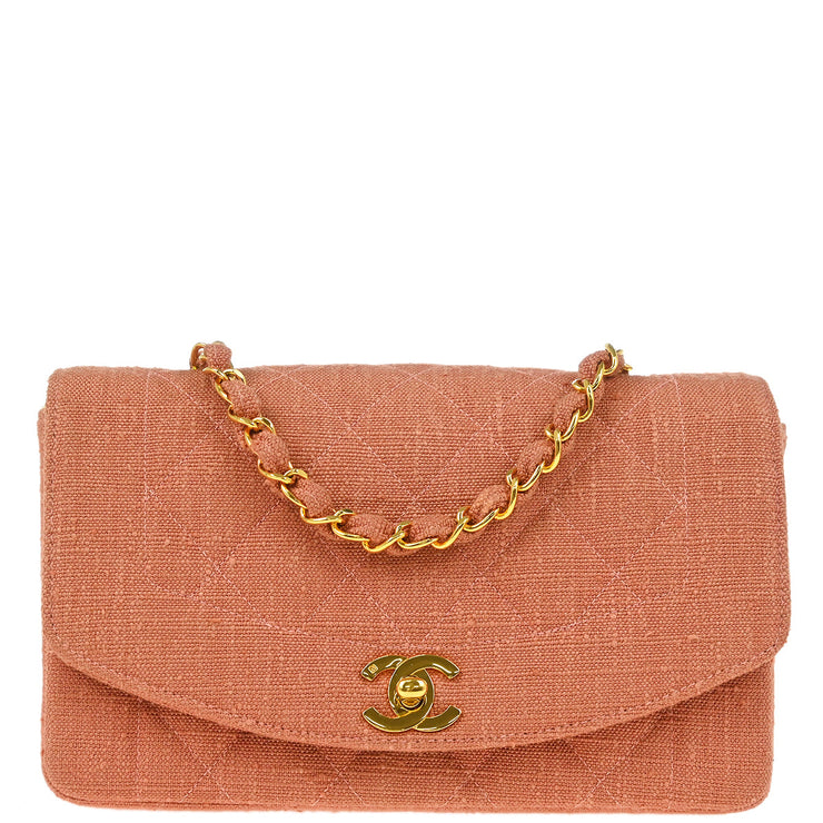 Chanel Pink Linen Small Diana Shoulder Bag
