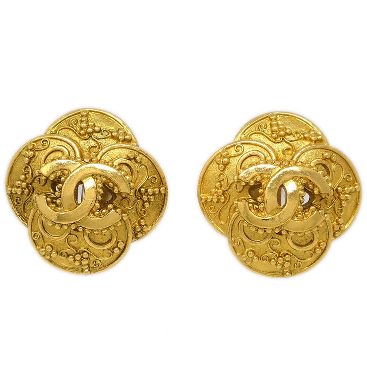 Chanel Clover Earrings Clip-On Gold 96A