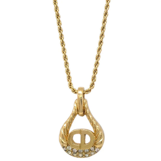 Christian Dior Necklace Pendant Gold Rhinestone