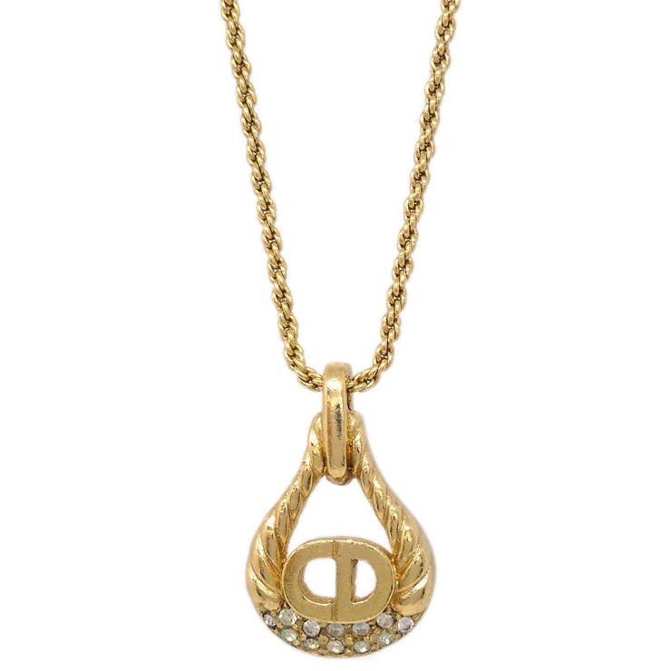 Christian Dior Necklace Pendant Gold Rhinestone