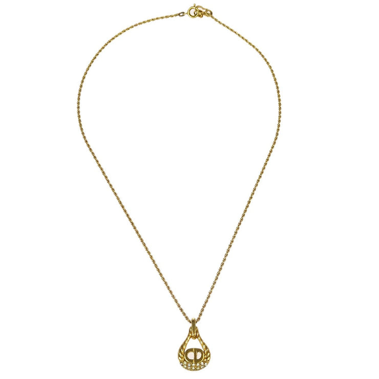 Christian Dior Necklace Pendant Gold Rhinestone