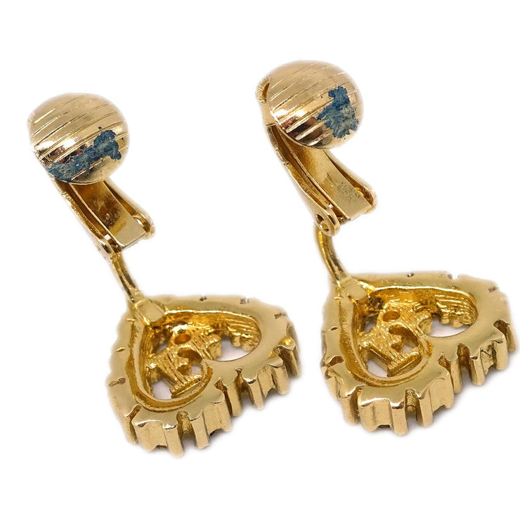 Christian Dior Gold Heart Earrings Clip-On Rhinestone