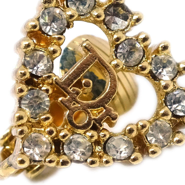 Christian Dior Gold Heart Earrings Clip-On Rhinestone