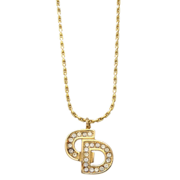 Christian Dior Necklace Pendant Gold Rhinestone