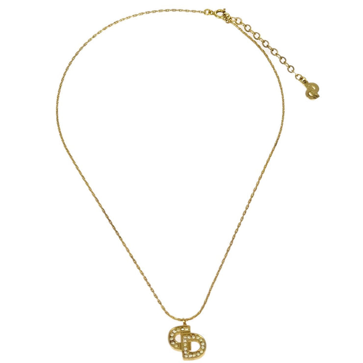 Christian Dior Necklace Pendant Gold Rhinestone