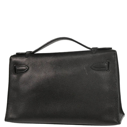 Hermes Black Evergrain Kelly Pochette Handbag