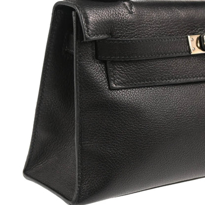 Hermes Black Evergrain Kelly Pochette Handbag