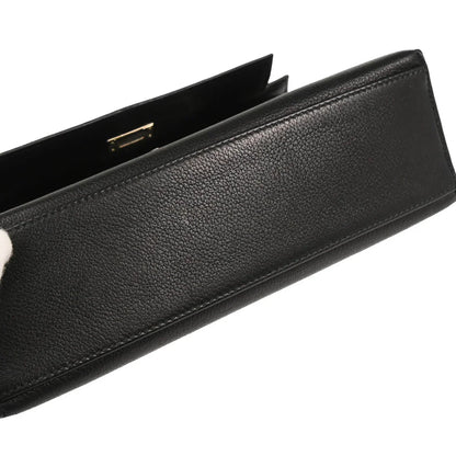 Hermes Black Evergrain Kelly Pochette Handbag