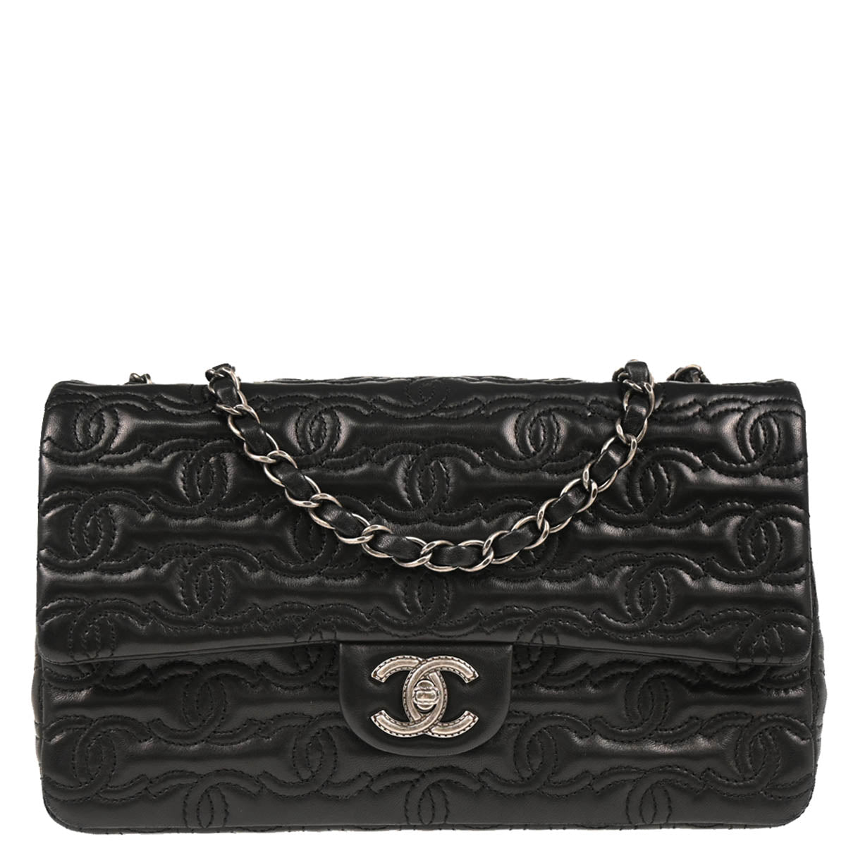 Chanel 2014 Black Lambskin CC Stitch Single Flap Shoulder Bag