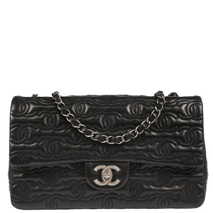 Chanel 2014 Black Lambskin CC Stitch Single Flap Shoulder Bag
